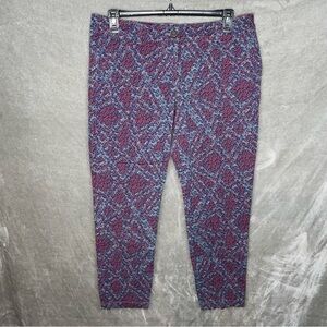 CAbi Play Day Palm Beach Floral Crop Pants Style 806 Size 14 Blue Pink